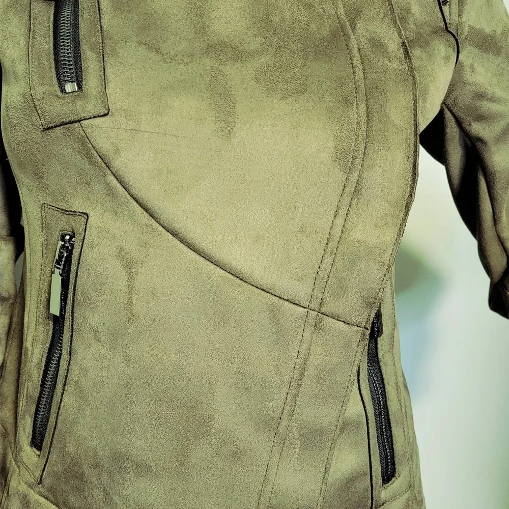 NWT Vince Camuto Woman's Olive Vegan Suede Moto Jacket - Picture 4 of 12